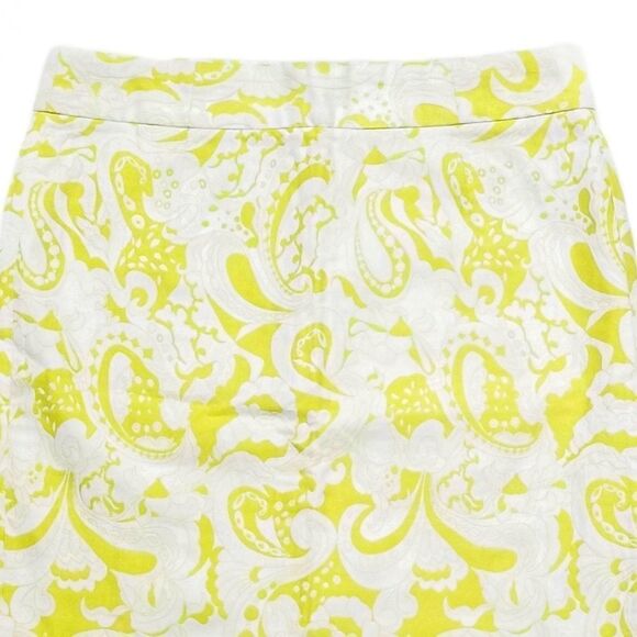 J. Crew Neon Yellow Paisley Floral Pencil Skirt 10 - Picture 2 of 6